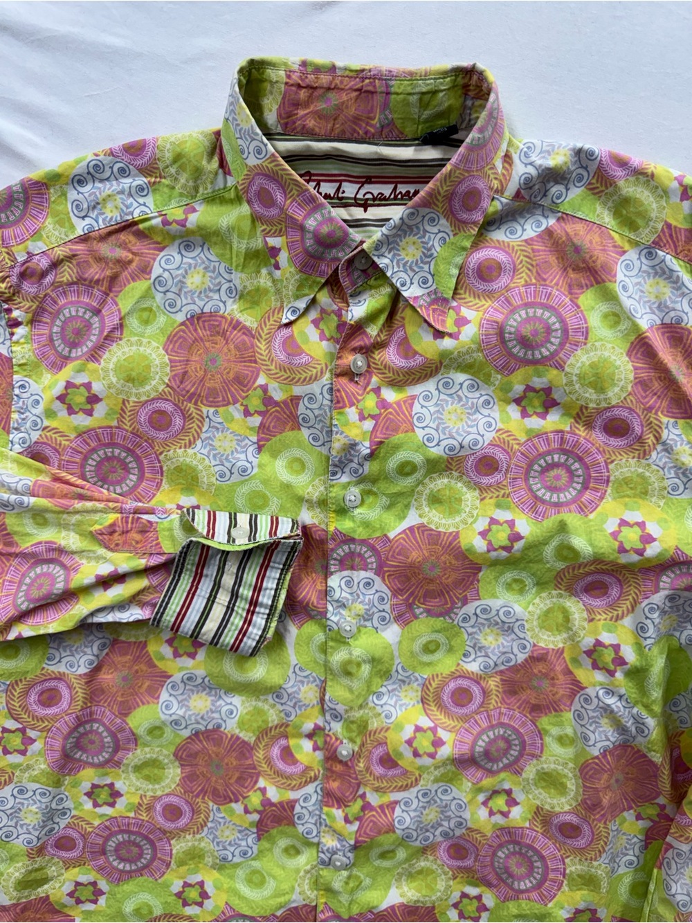 Robert Graham Shirt Mens L Multicolor Abstract Circular Print Flip Cuff Cotton